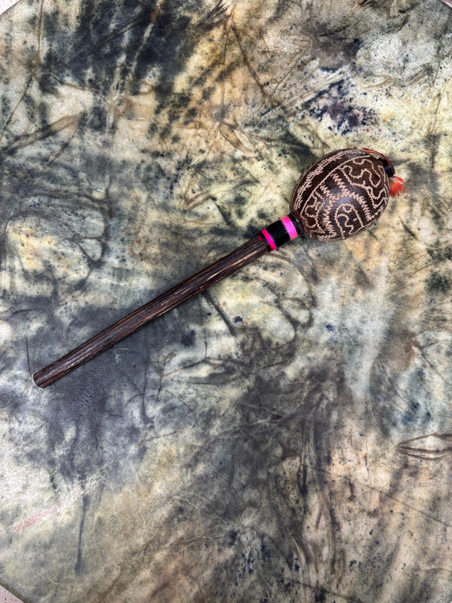 Shipibo Rattle Shaker – Pink & Black String