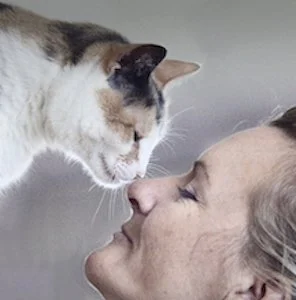 A person and a cat touching noses.