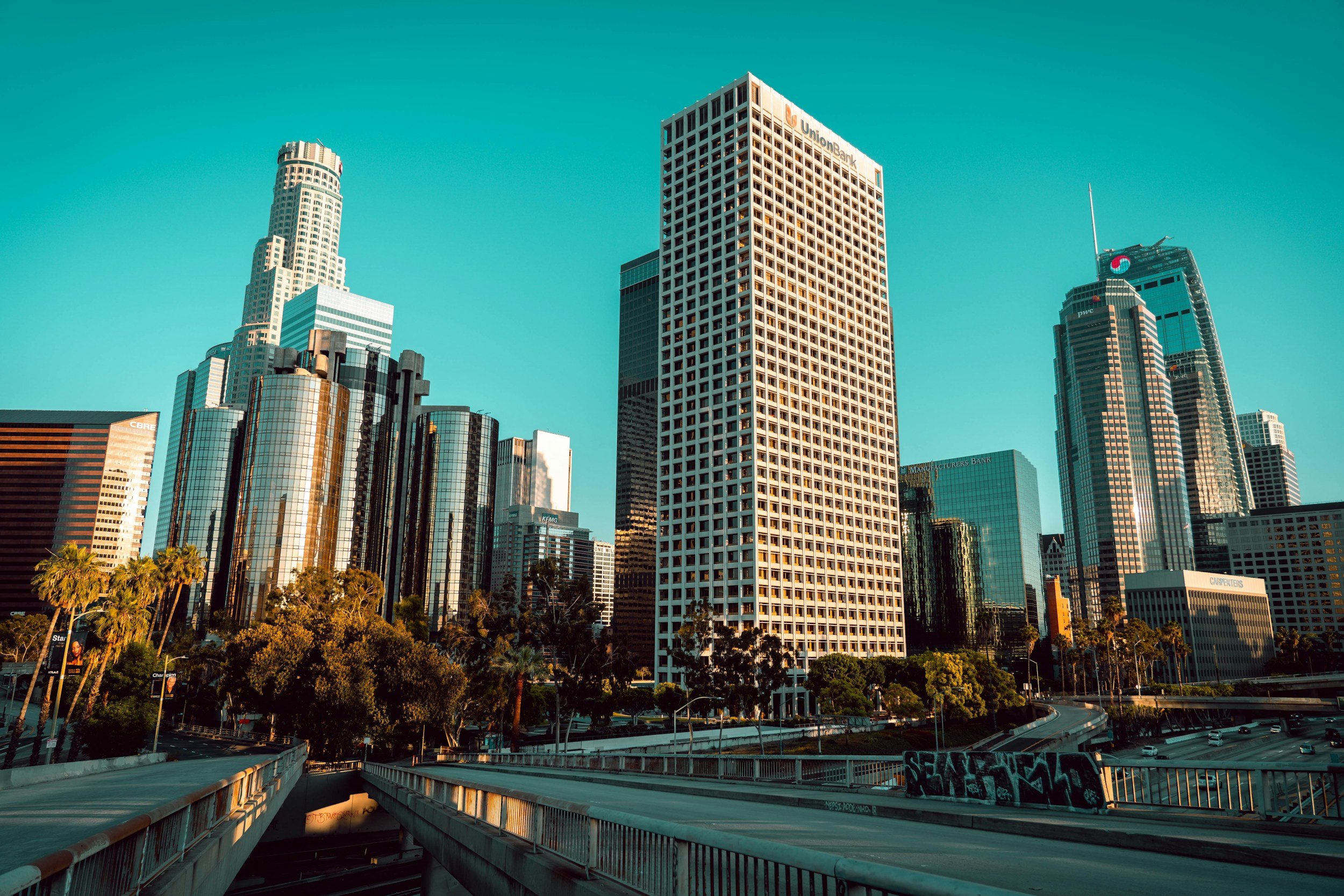 Downtown Los Angeles office towers and commercial buildings in Los Angeles County, California