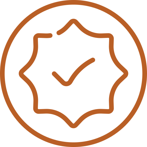 Icon of a shield with a check mark inside, representing quality or approval.