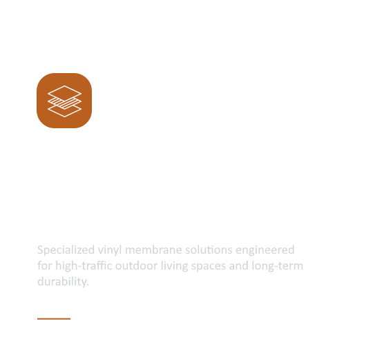 Flat roofing systems logo with text about specialized vinyl membrane solutions for outdoor living spaces and durability.