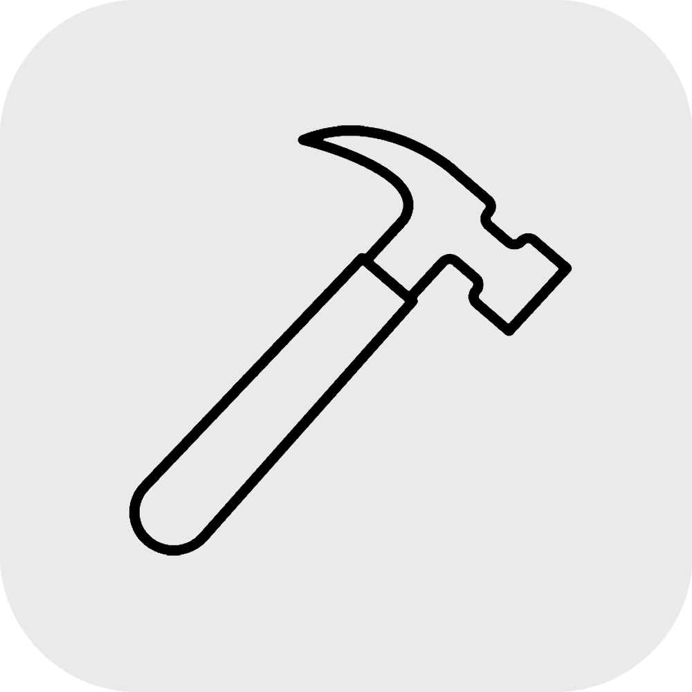 Line drawing of a hammer with a curved claw and a handle.