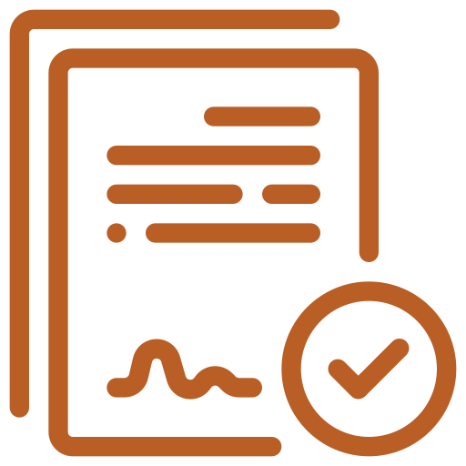 Icon of a document with a checkmark, representing approval or verification.