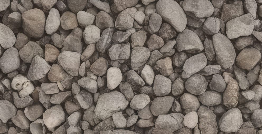 A close-up of a pile of small gray rocks and stones of various shapes and sizes.