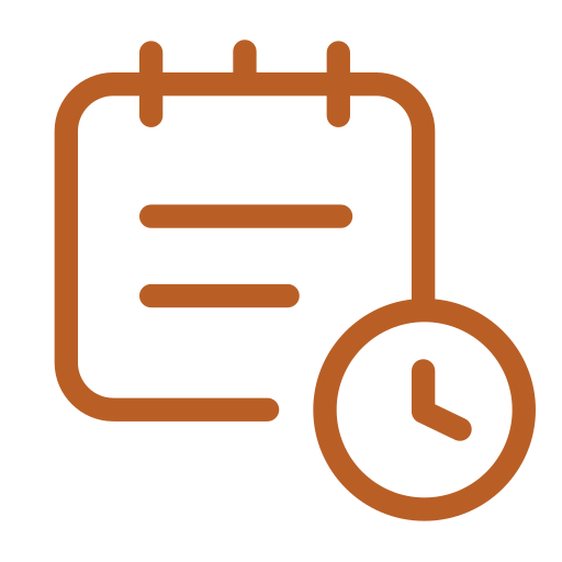 Icon of a calendar with a clock, representing scheduling or time management.