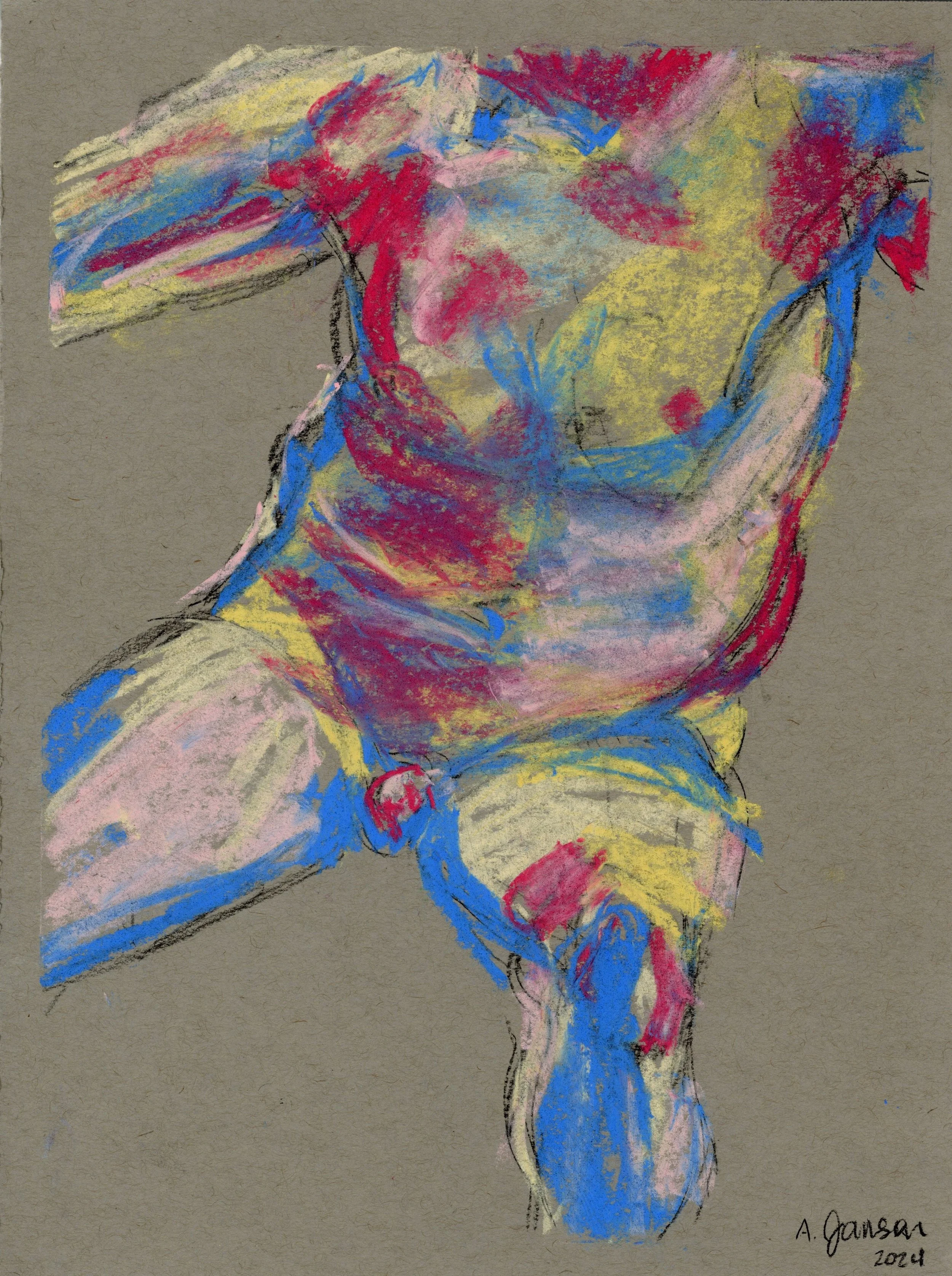 Torso, 8x11", Chalk pastel on toned paper