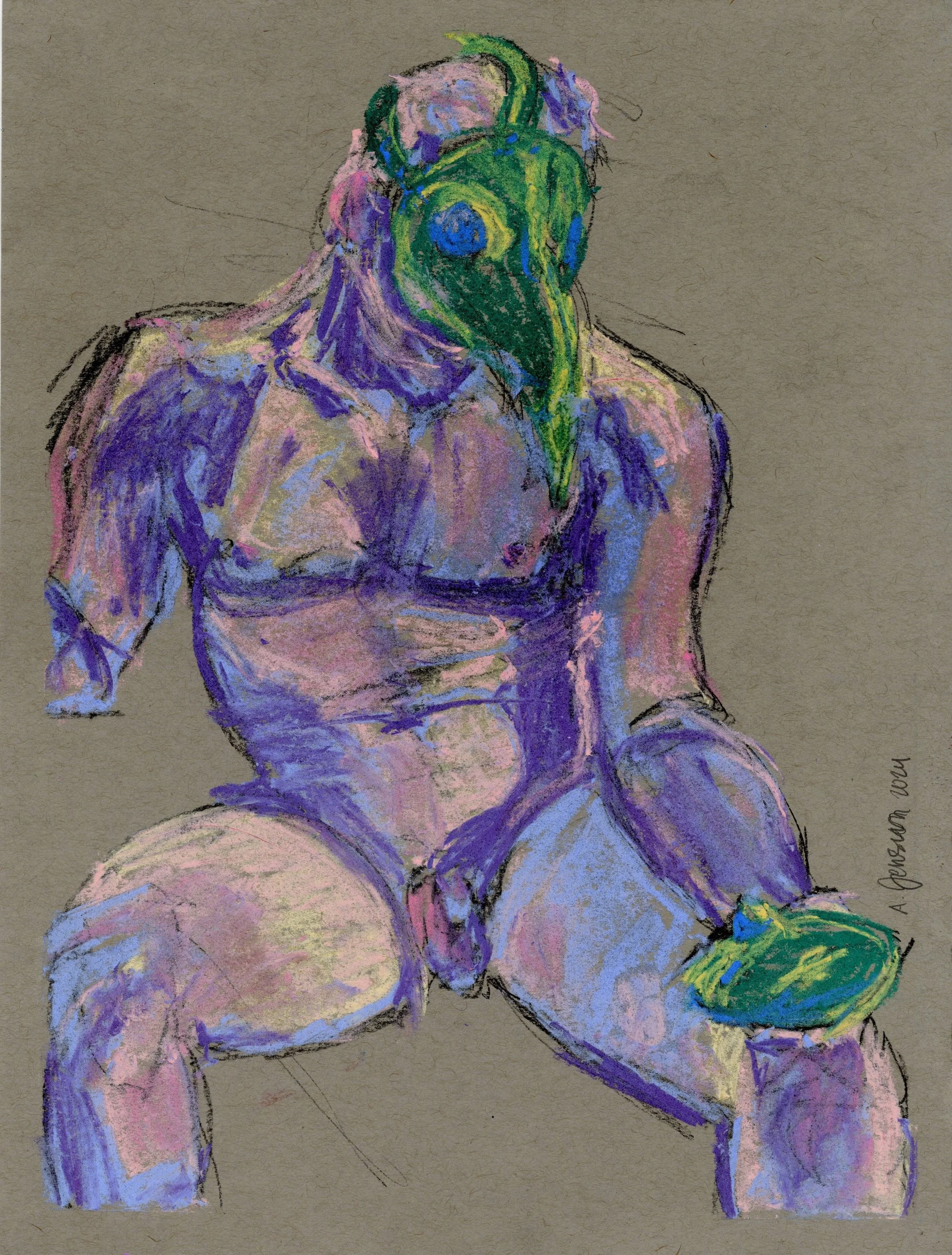 The Plague Doctor, 8x11", Chalk Pastel on toned paper