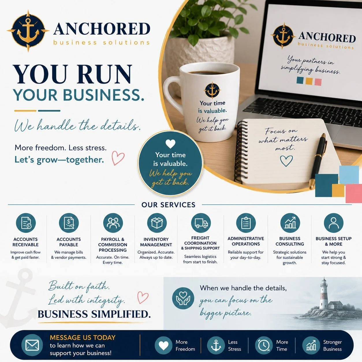 Running a business means wearing a lot of hats. Payroll. Invoicing. Accounts payable. Collections. Inventory. Administrative work. Endless details behind the scenes.

But here&rsquo;s the truth: You didn&rsquo;t start your business to spend your even