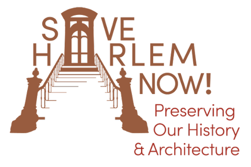 Save Harlem Now logo in light brown