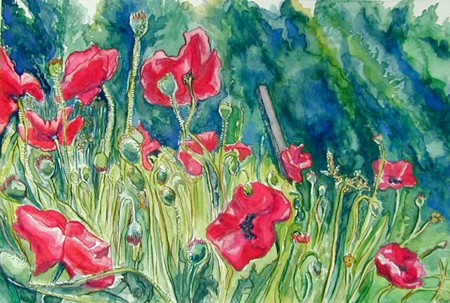 "Dieppe": watercolour on 140 lb, cold press paper, 2001 - I visited Dieppe on Canada Day (July 1) while studying in France, and was forever changed by the experience. 
NFS