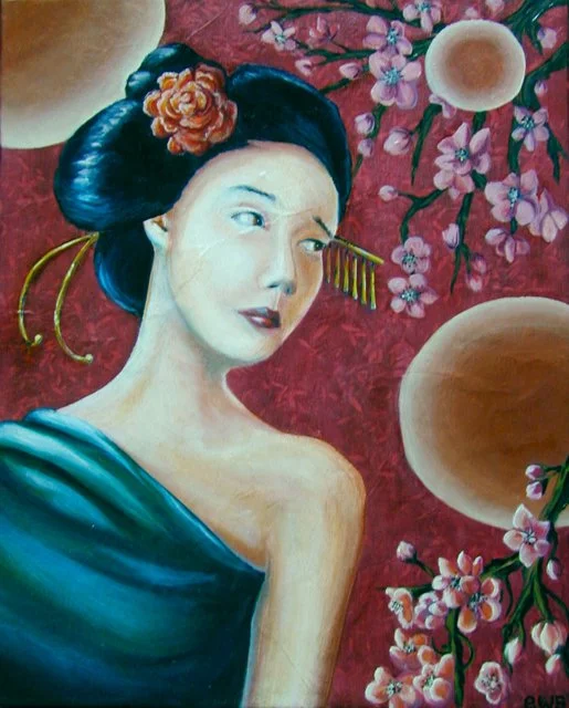 "Esse": 2005, oil on paper (mounted to canvas), 16" x 20" - One of a collection of portraits painted on textured, handmade papers. Private collection.
