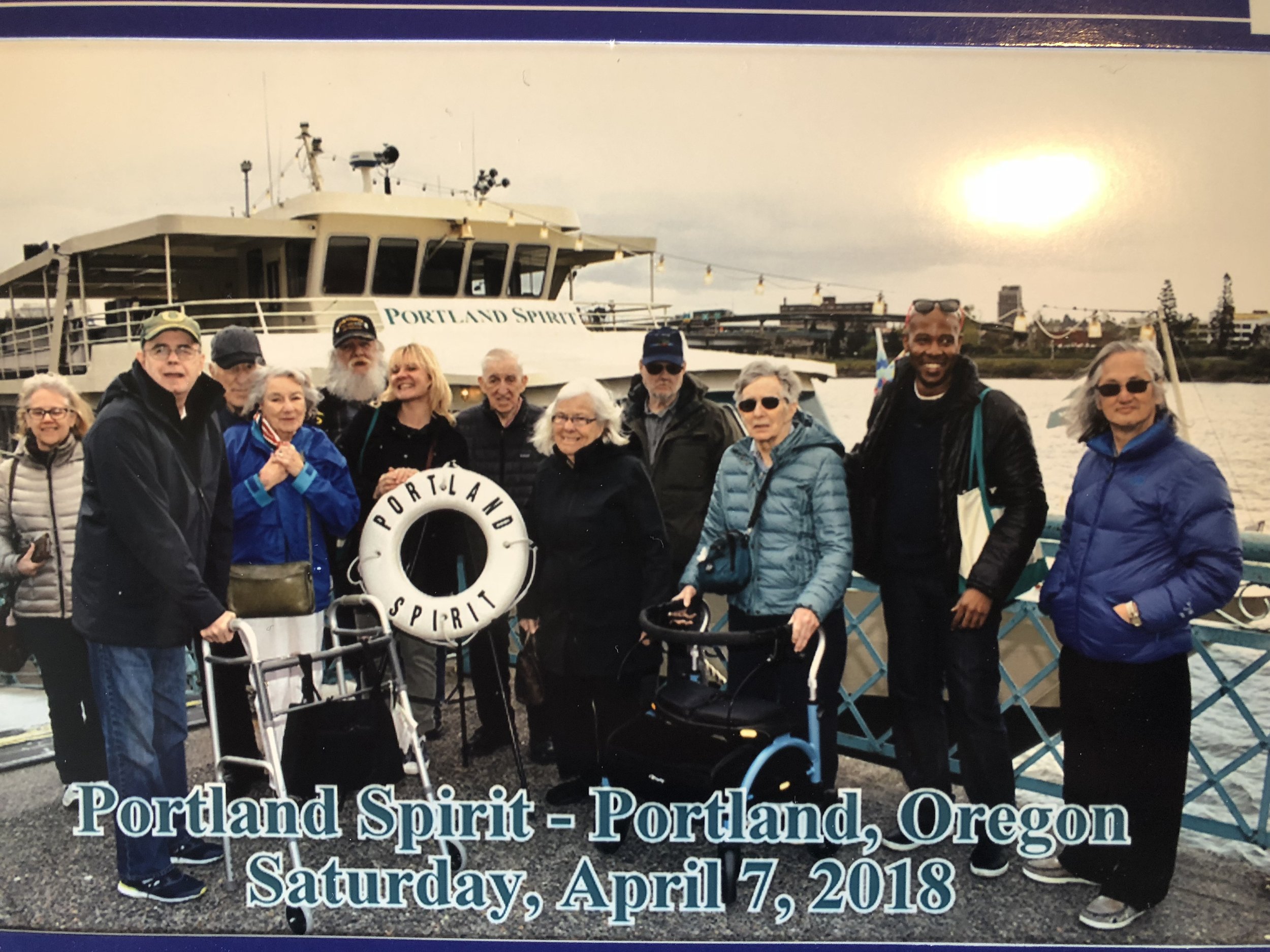 Portland Spirit - Framed group photo! Deanne George Bernie Marta Bob Polly Sessa Ann David Sue Ilars and Andy in front of the Spirit!.jpg
