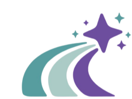 Stylized rainbow with purple star and smaller stars