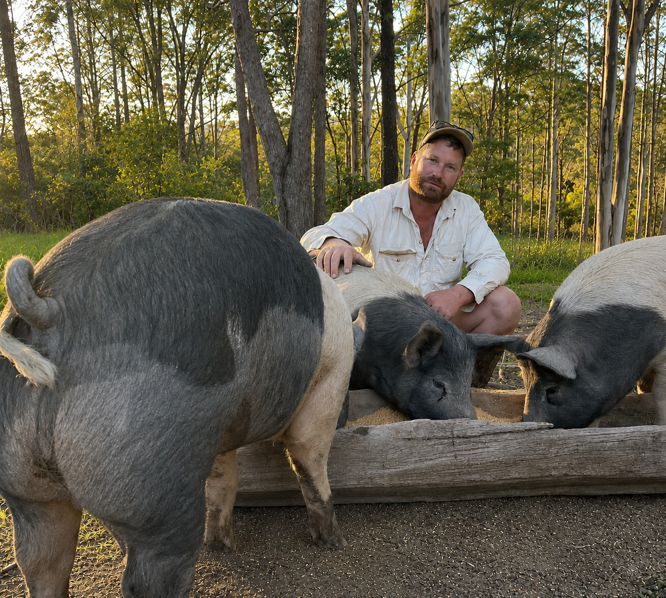 Pastured pork, happy healthy pigs