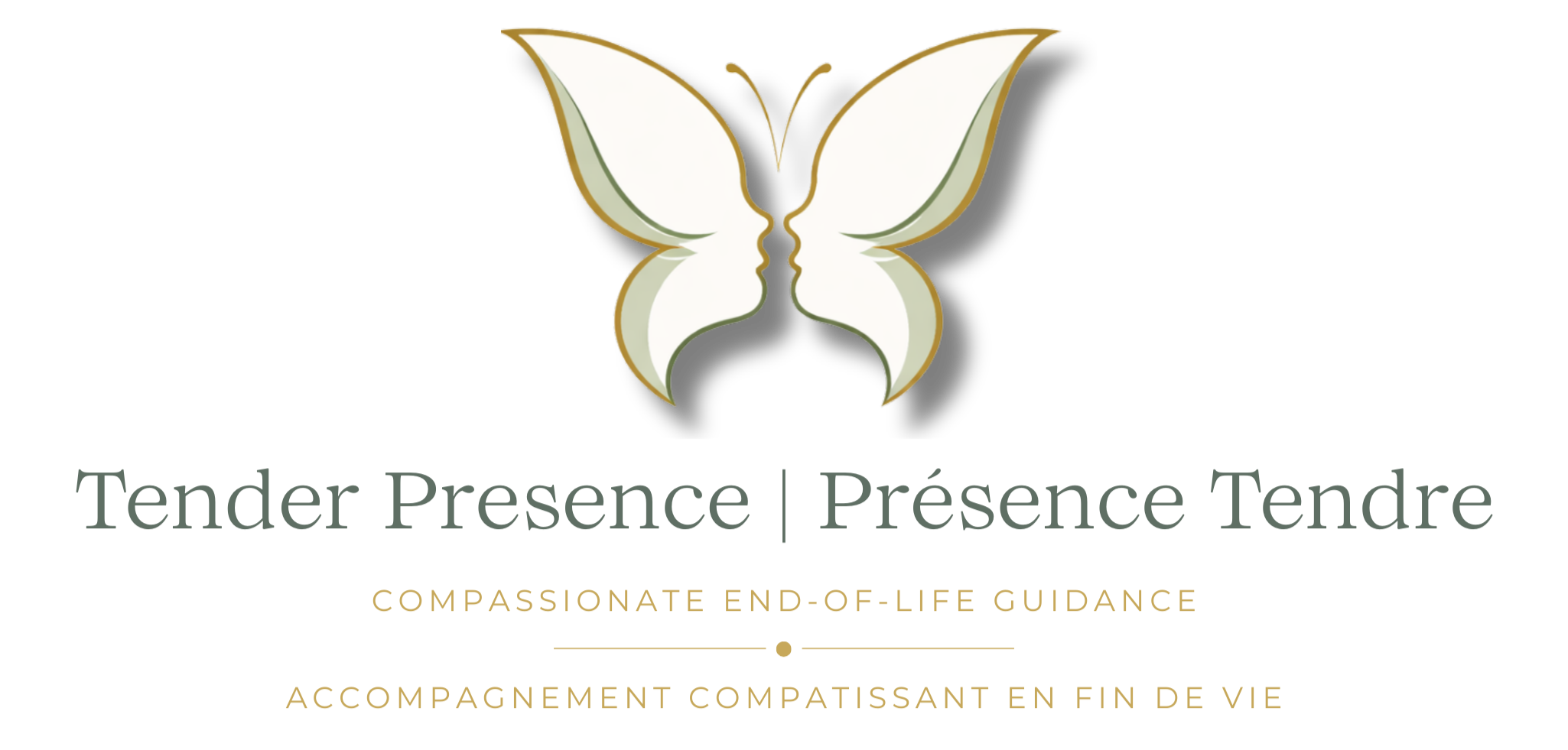 Tender Presence | Présence Tendre logo with butterfly emblem and bilingual end-of-life guidance tagline