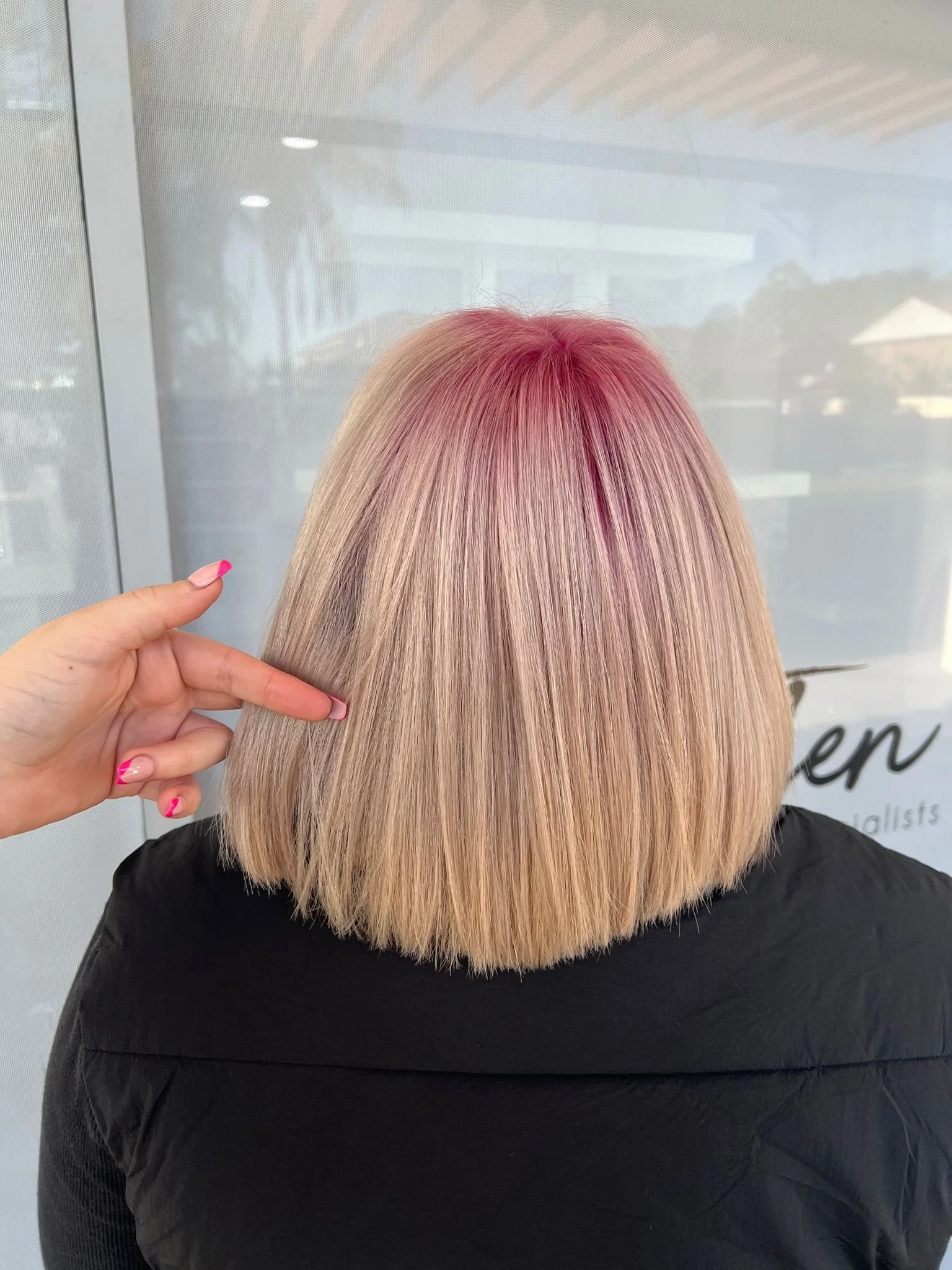 reverse ombre with pink and blonde at The Den Hair Salon in Chipping Norton