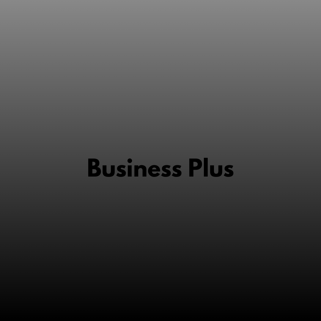 Cover slide with the text "Business Plus" on a gray to black gradient background.