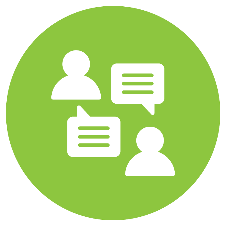 Icon of two people with speech bubbles indicating communication or conversation.