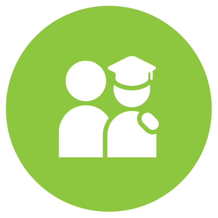 Icon of a person with a graduation cap, symbolizing education or student.