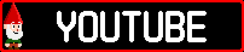 Pixel art graphic of a Christmas gnome with a red hat and beard, next to the word 'YOUTUBE' in white capital letters on a black background with a red border.