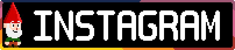 Pixel art gnome character standing next to the word 'Instagram' written in pixelated font.
