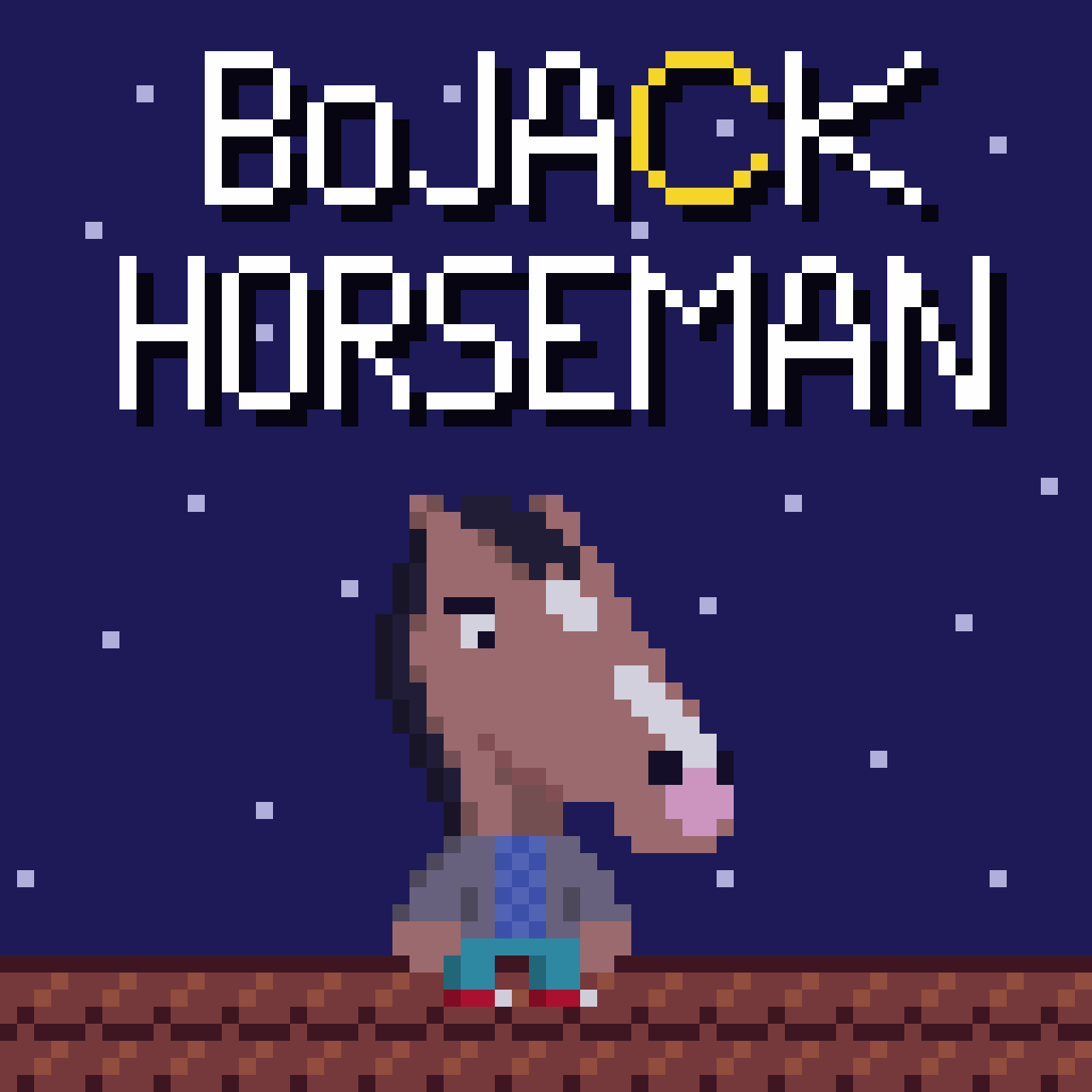 Pixel art depiction of a hamster standing on a checkered ground, with text above saying 'Back to Ham-House' and a night sky with stars in the background.