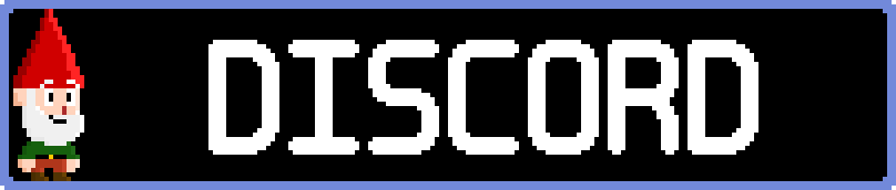 Discord logo with a cartoon gnome character in a red hat and green outfit.
