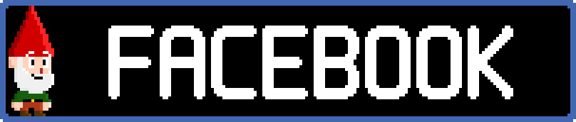 Pixellated Facebook logo featuring a gnome on the left and the word Facebook on the right.