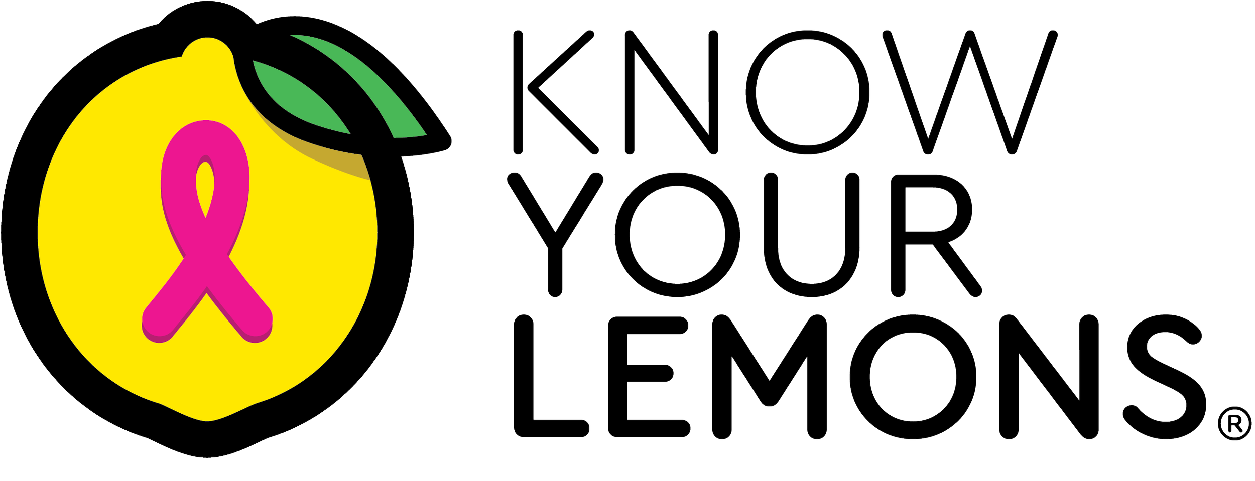 Logo of 'Know Your Lemons' with a yellow lemon graphic featuring a pink ribbon inside, and the text 'KNOW YOUR LEMONS' beside it.