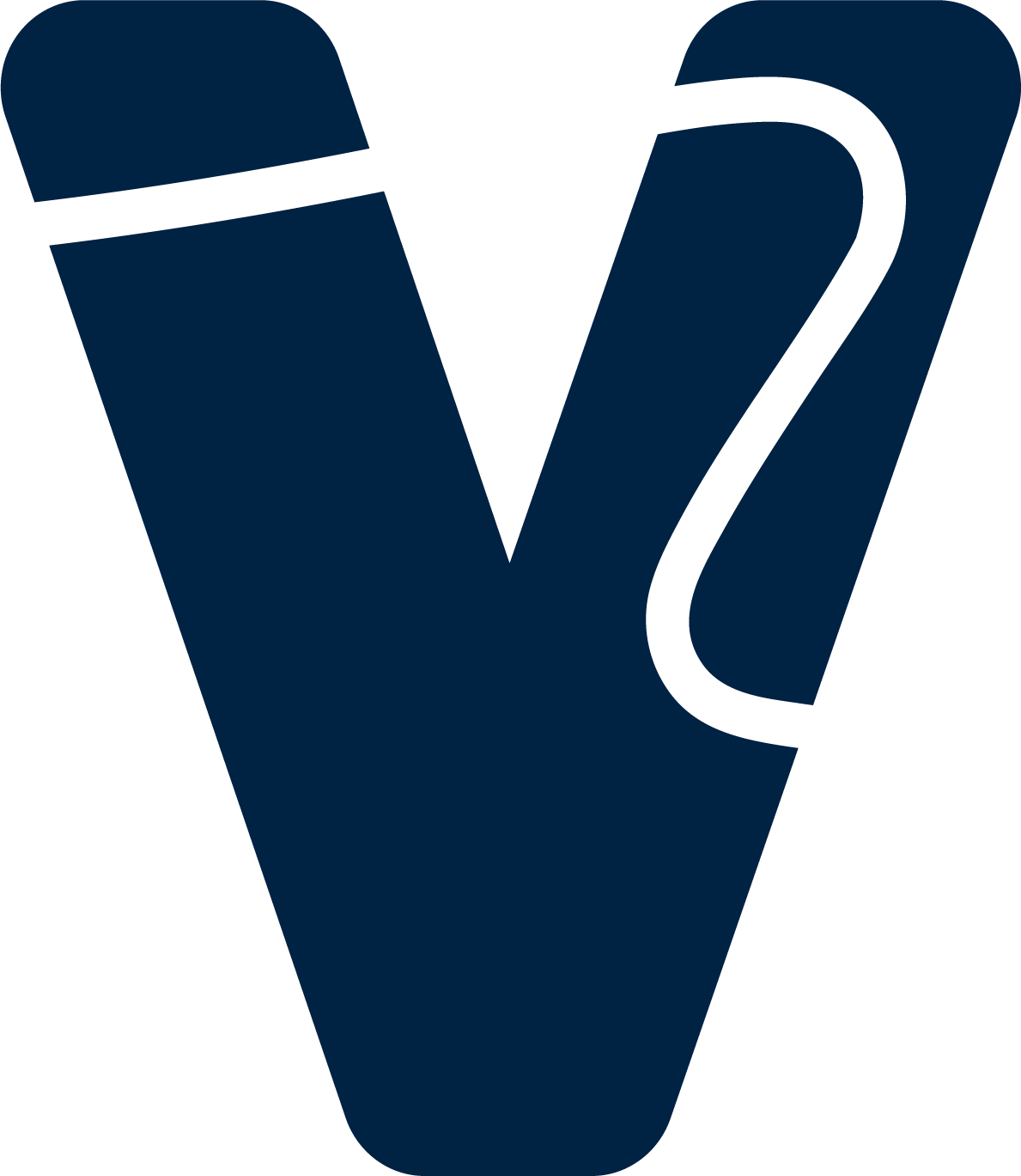 Dark blue stylized letter V with a stethoscope integrated into the right side of the letter