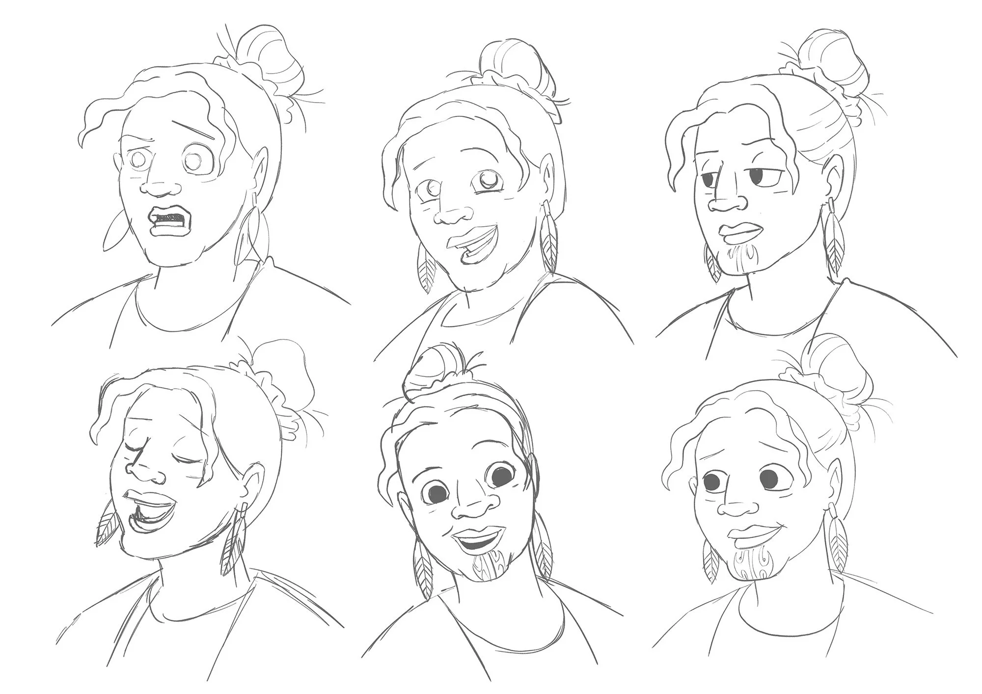 Katies Kuri Character concepts Whaea Kaz Expressions 01 rough.jpg