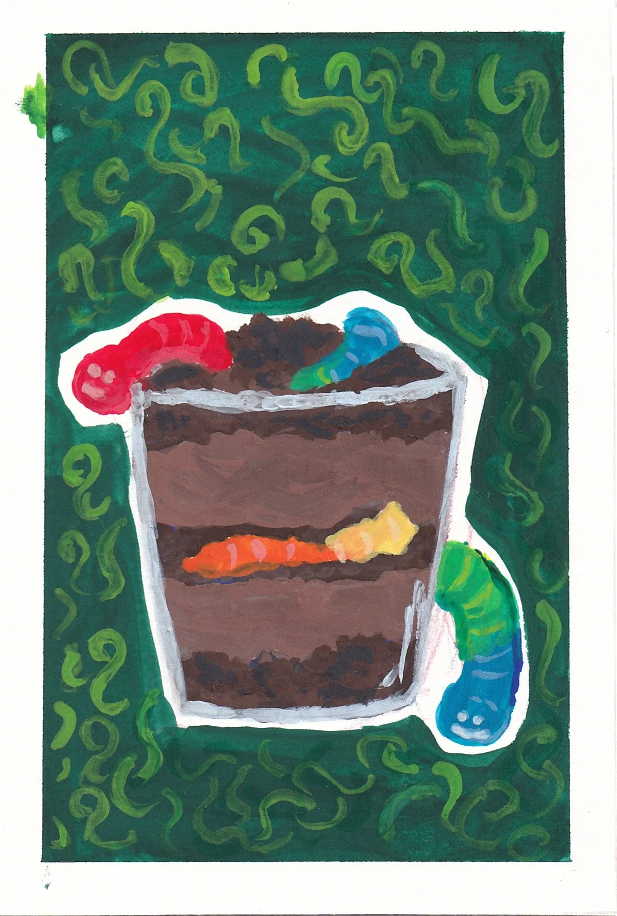 Dirt and Gummy Worm Cup (6x4) Original Painting