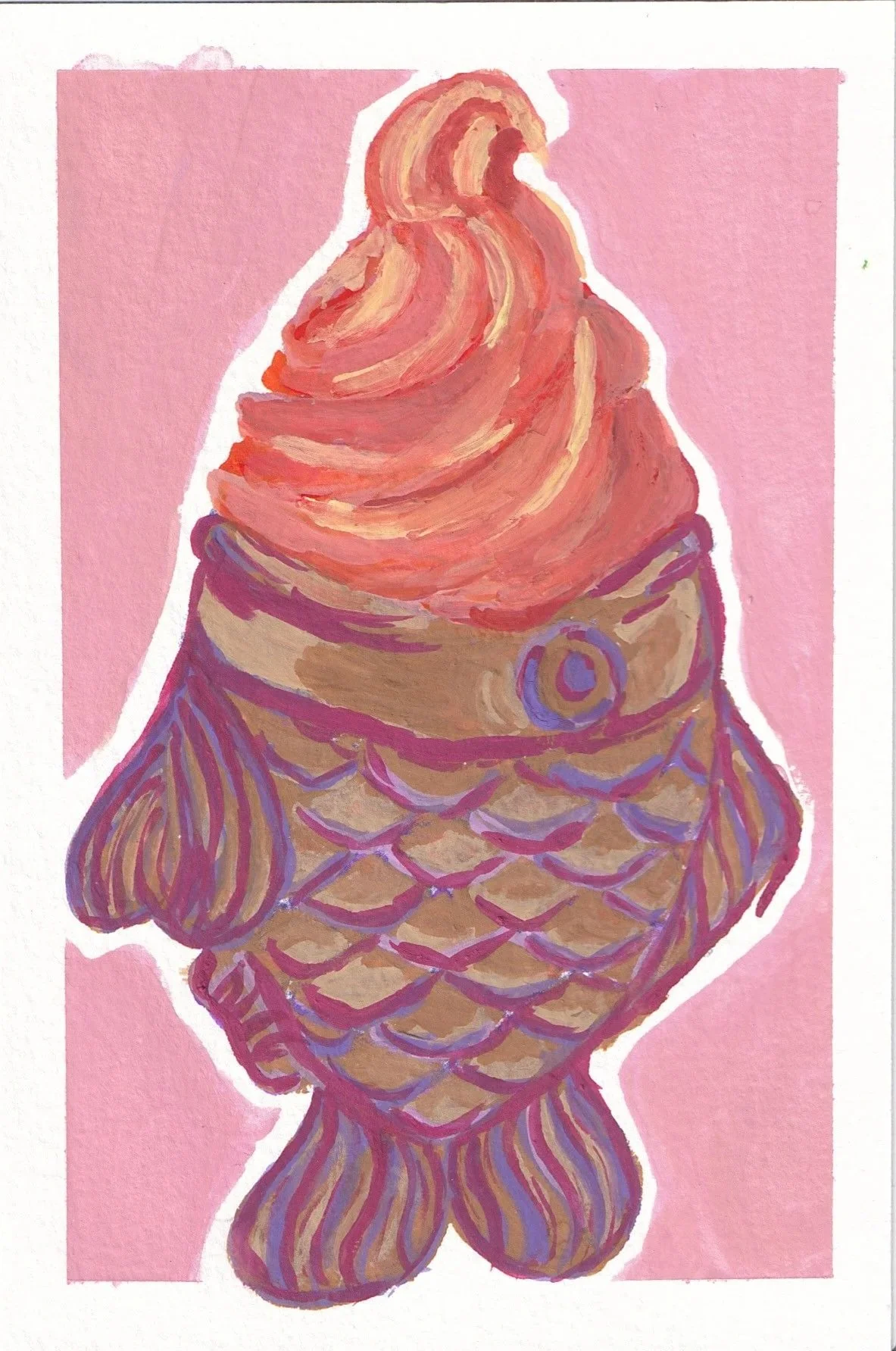 Ice Cream Taiyaki Fish (6x4) Original Painting