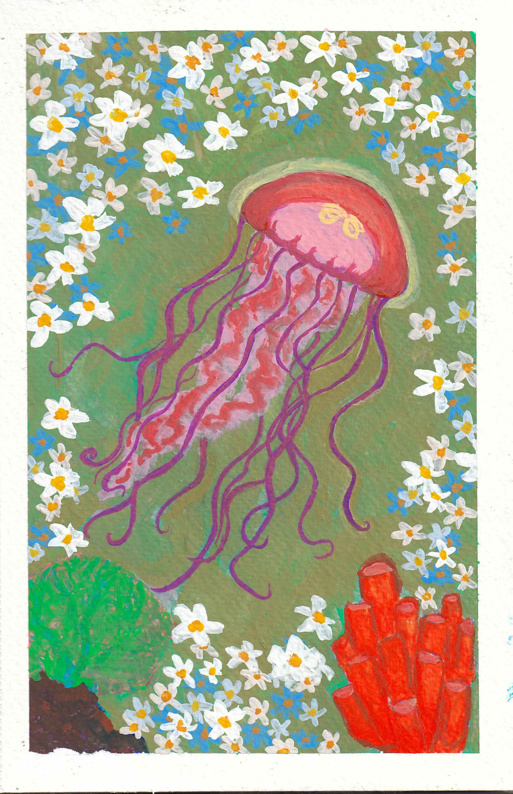 Jellyfish and Flower (8.5x6.5) Original Painting