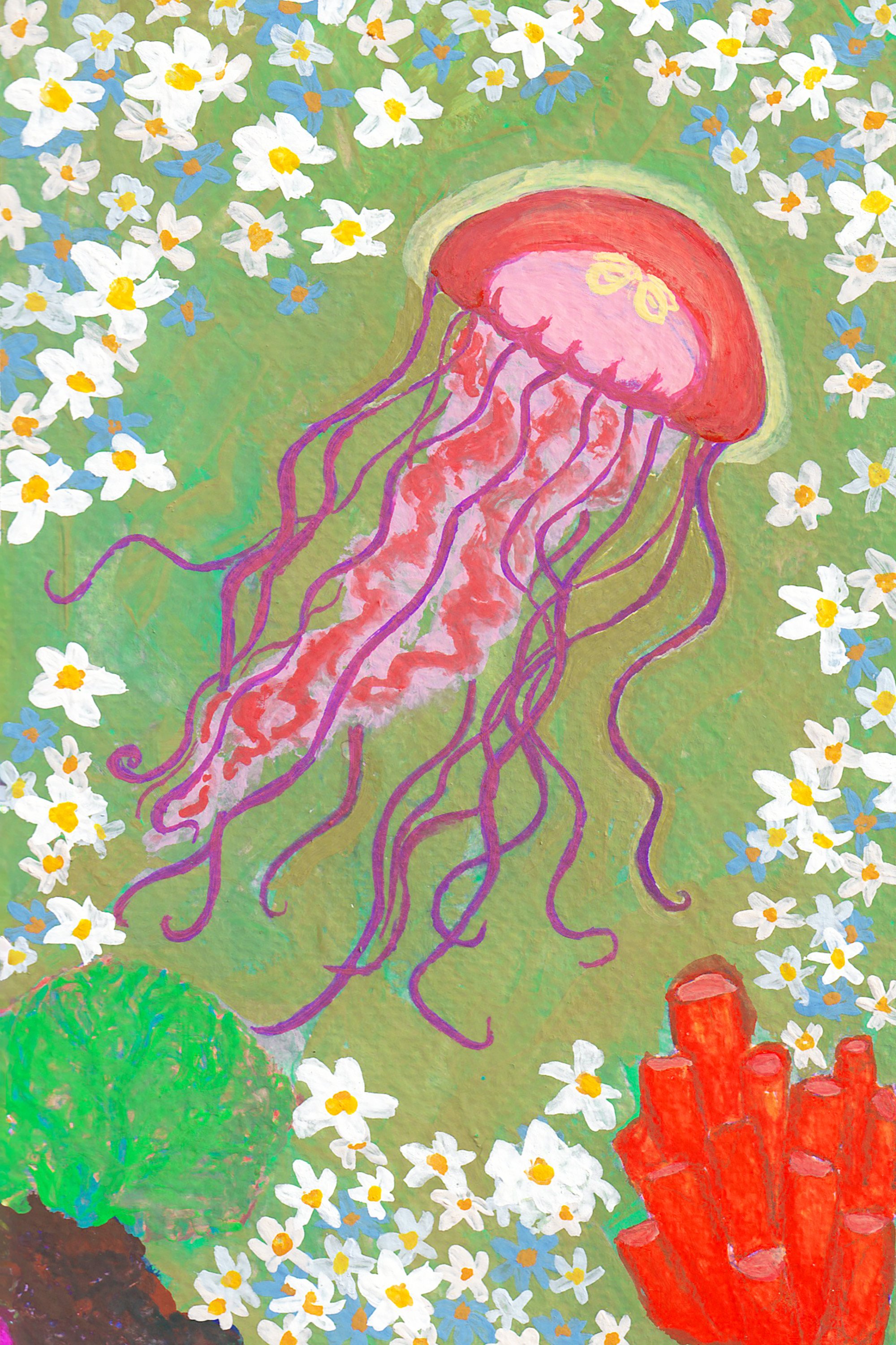 Jellyfish and Flowers Print