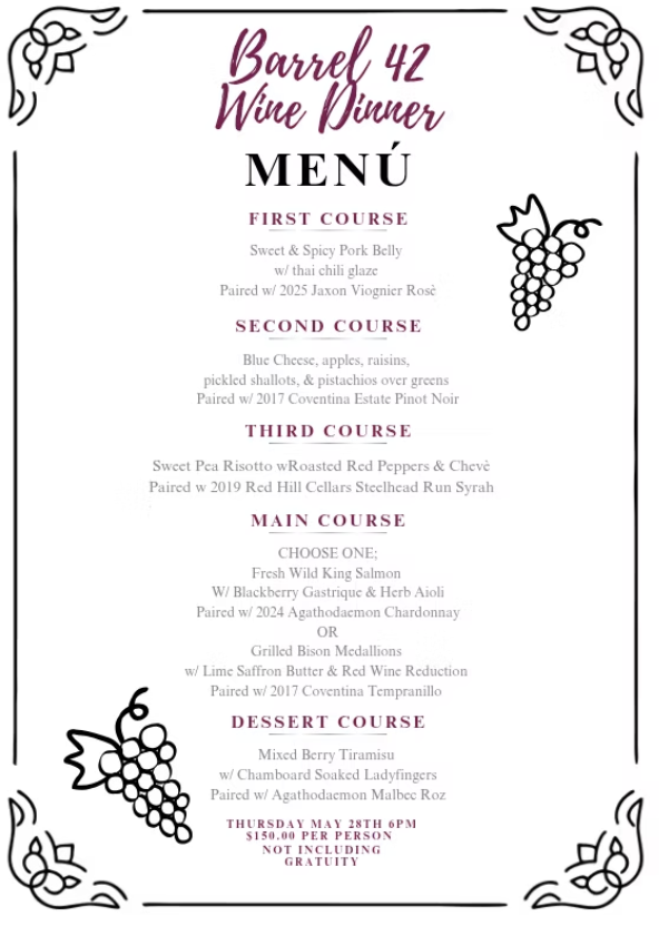 Barrel 42 dinner at the Arbor House, Talent