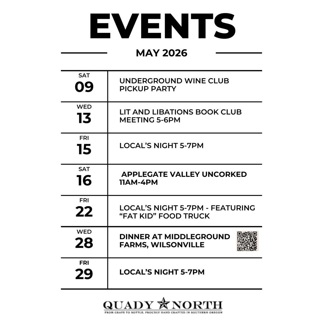 Reposted with a date correction. @fatkidfoodco will be at our house on 5/22 for locals night! Otherwise, find us all over the place, Winemaker&rsquo;s Dinner @thekitchenmgf (Middleground Farms) on 5/28 or during @applegatewine Uncorked on 5/16.  In J