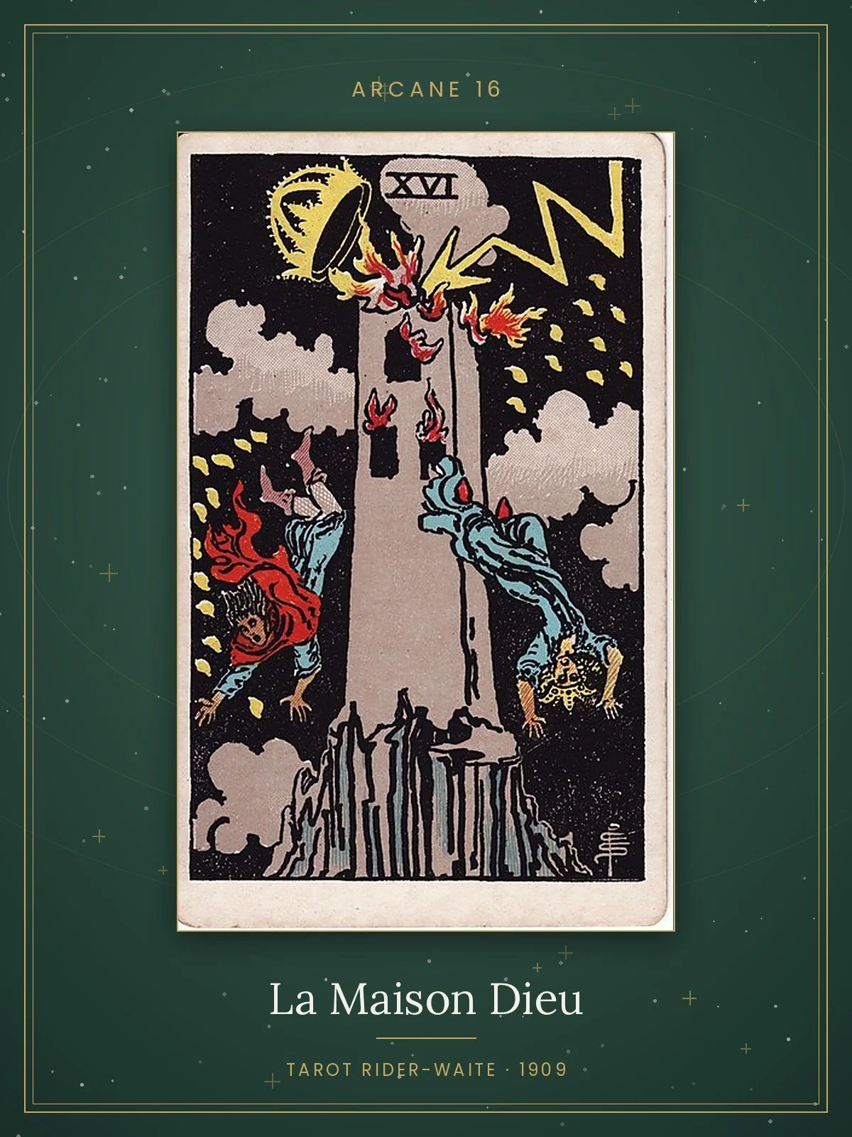 La Maison Dieu (La Tour), arcane 16 du tarot Rider-Waite, édition de 1909