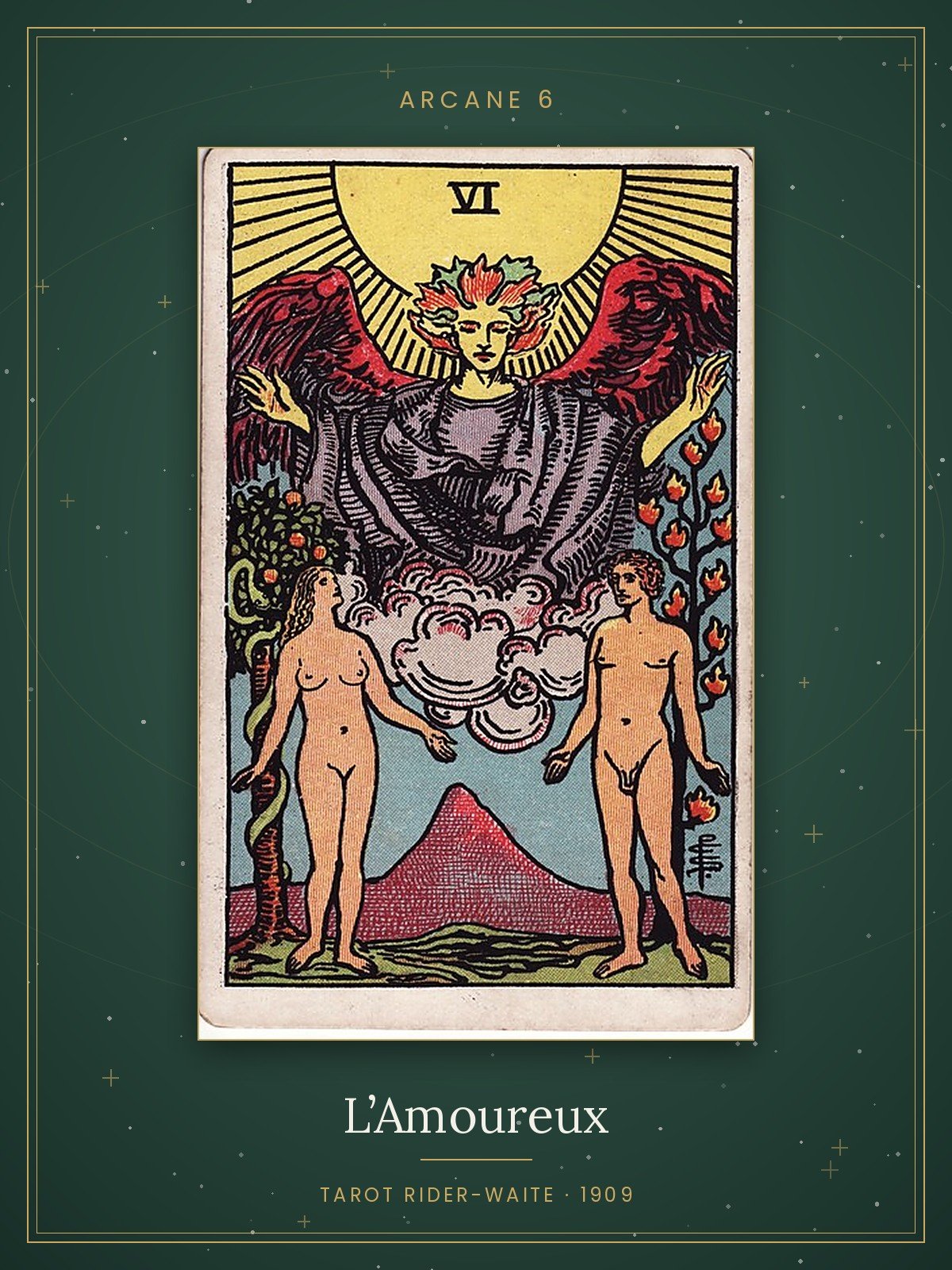 L'Amoureux, arcane 6 du tarot Rider-Waite, édition de 1909