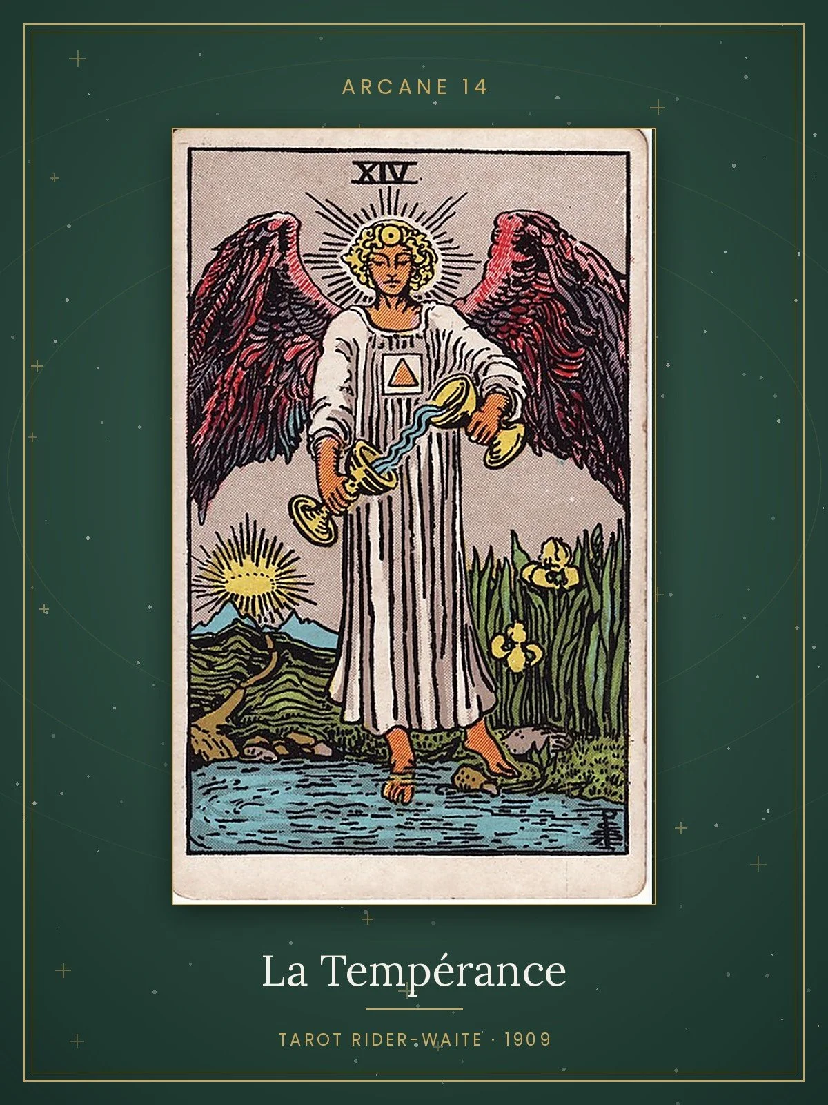 La Tempérance, arcane 14 du tarot Rider-Waite, édition de 1909