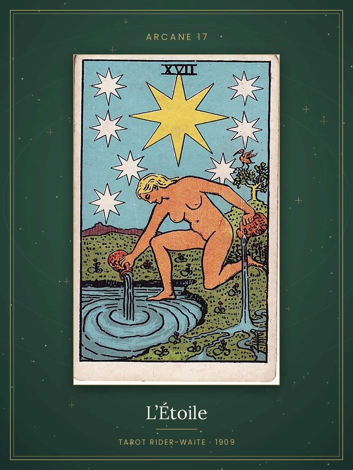L'Étoile, arcane 17 du tarot Rider-Waite, édition de 1909