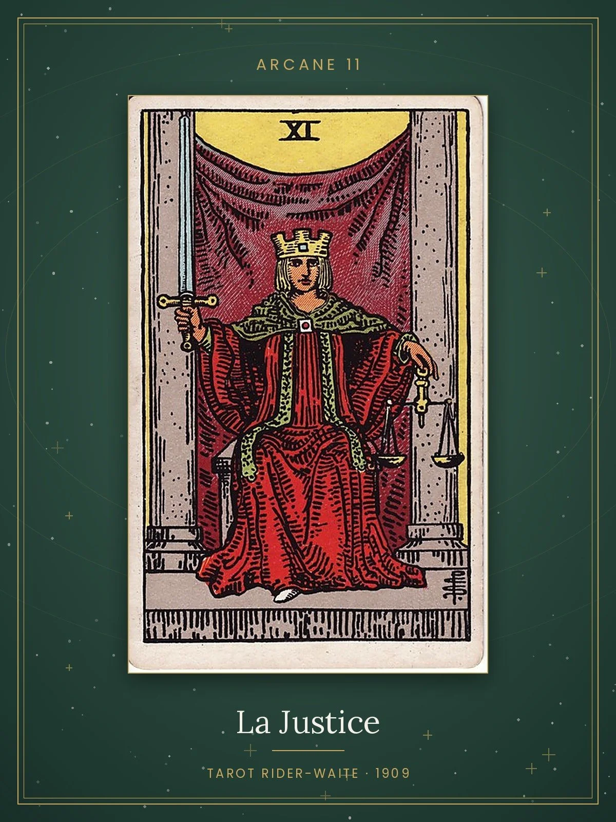 La Justice, arcane 11 du tarot Rider-Waite, édition de 1909