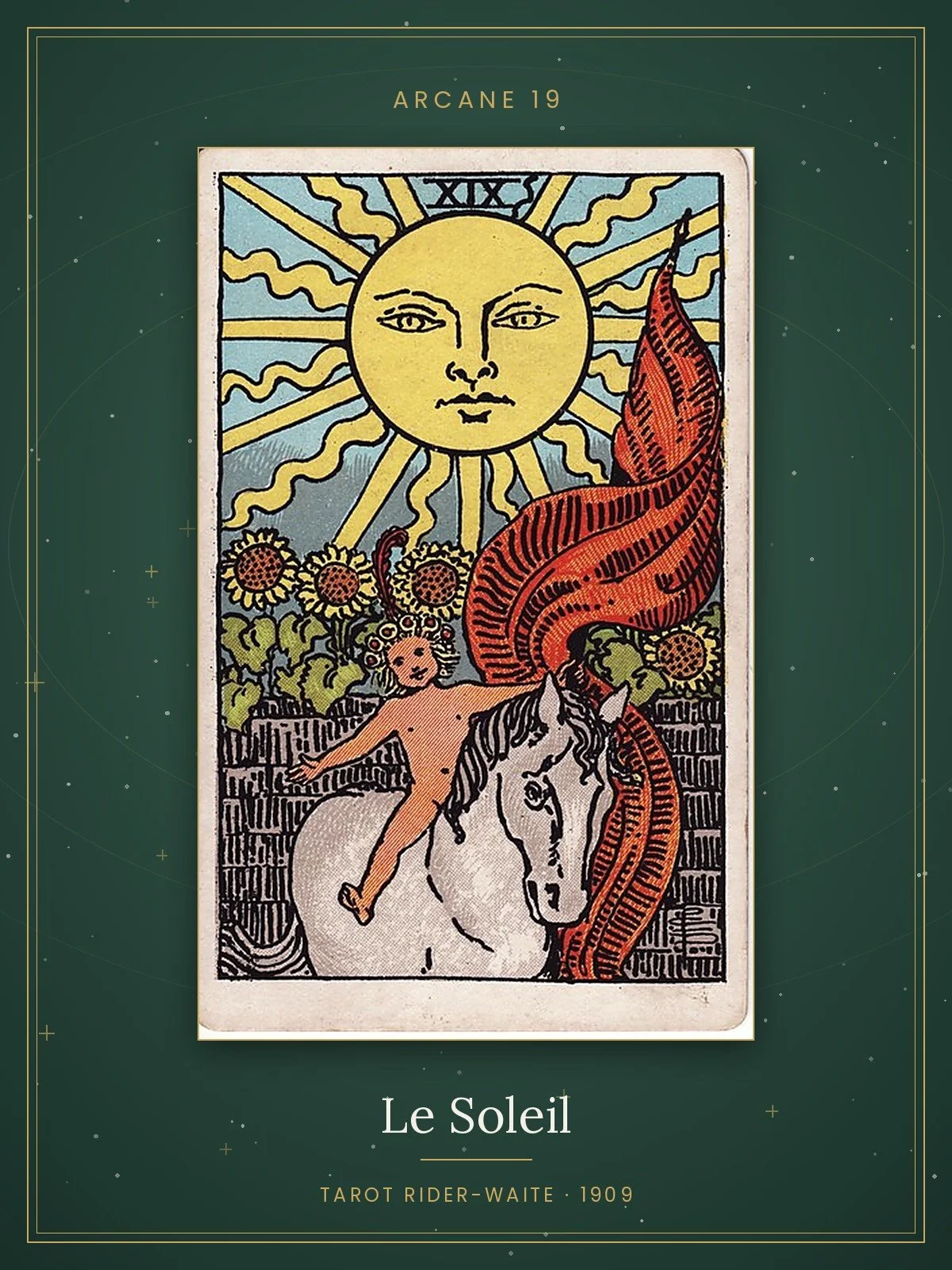 Le Soleil, arcane 19 du tarot Rider-Waite, édition de 1909