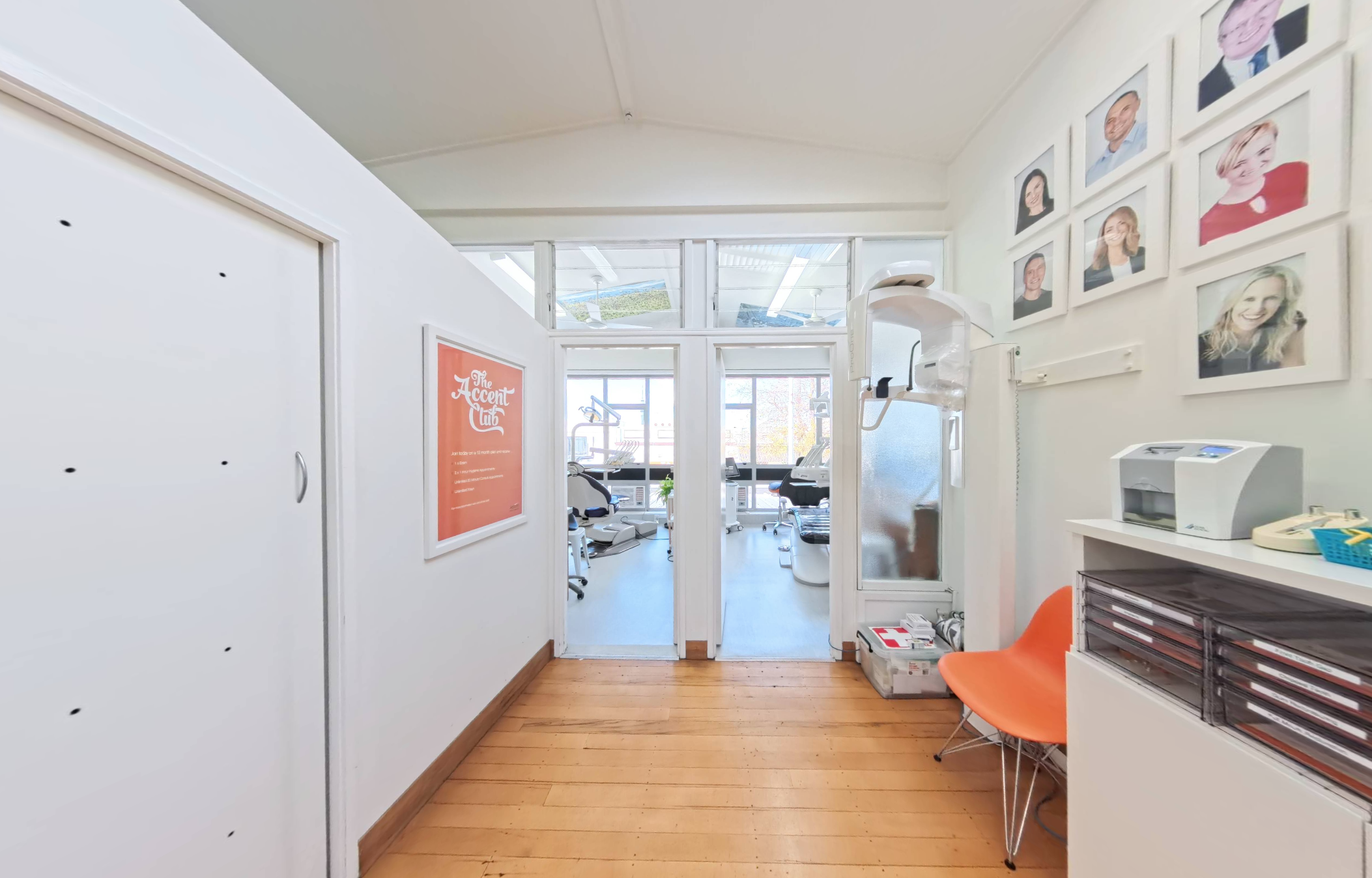 Reception area at Accent Your Dentist in Ponsonby, Auckland, offering a warm and relaxing environment for patients.