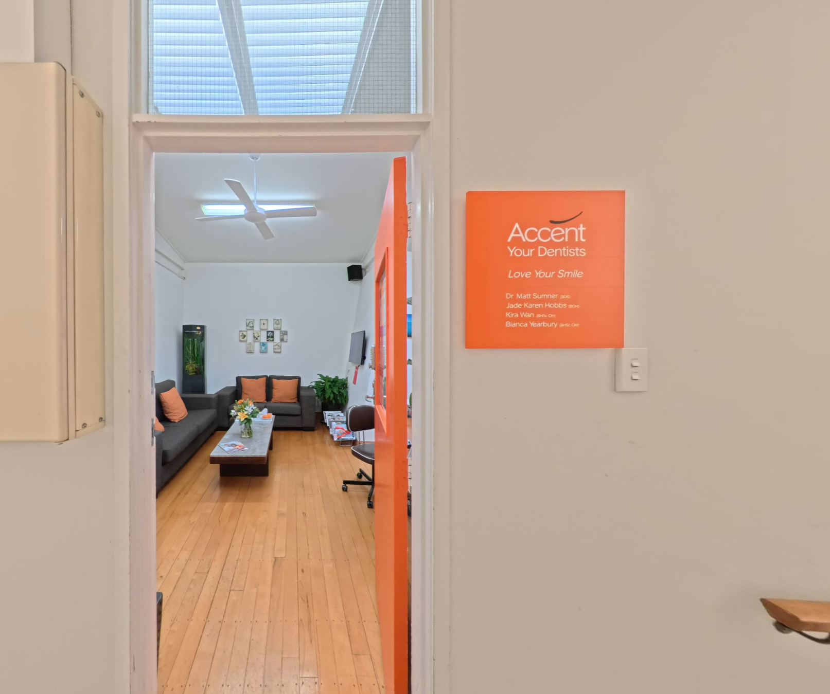 Front entrance of Accent Your Dentist in Ponsonby, Auckland, welcoming patients to our modern dental clinic.