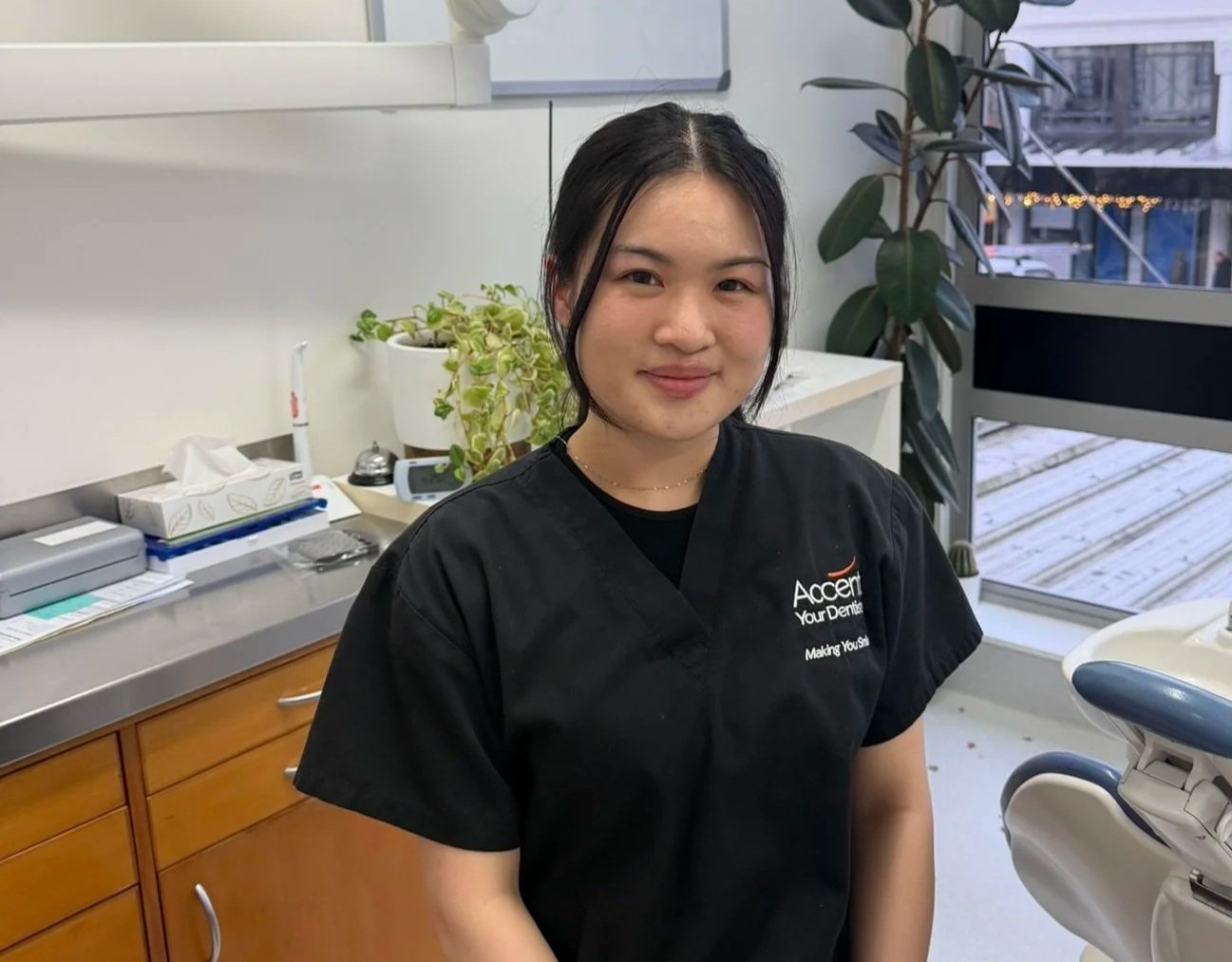 Kira Wan, dental hygienist at Accent Your Dentist in Ponsonby, Auckland, providing professional teeth cleaning and preventive dental care.