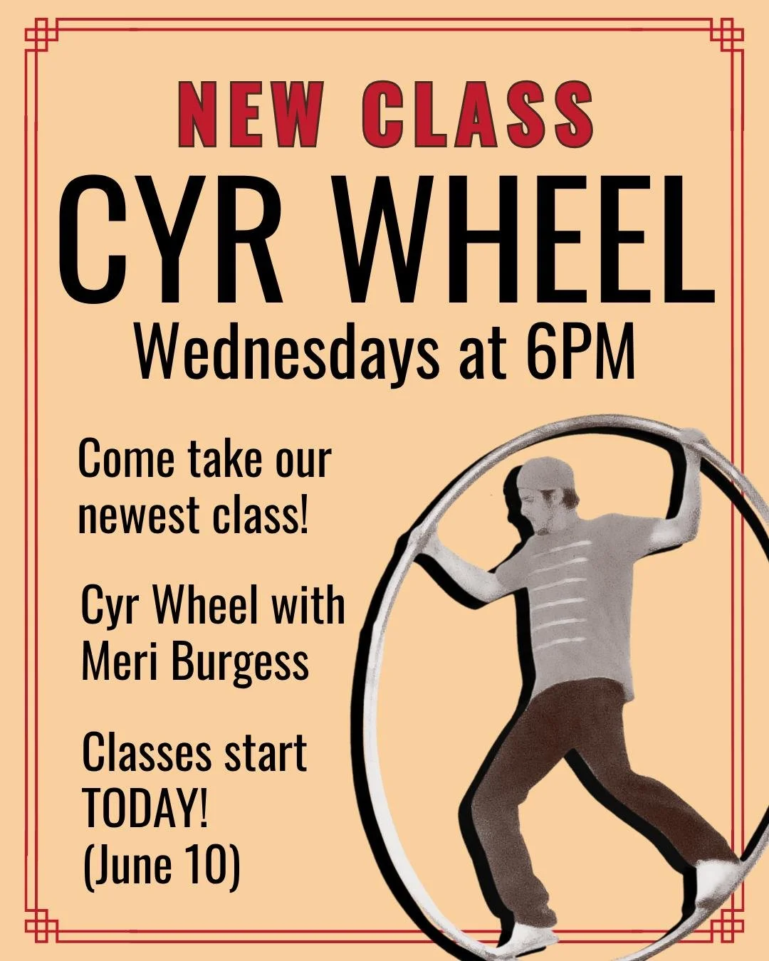 @meriburgess is joining our coaching team to bring Cyr wheel to Roustabout. Cyr Wheel classes will be held on Wednesdays at 6:00 PM starting June 17.

Our drop-in special has ended, but it's not too late to grab a Founders Membership. For just $200/m