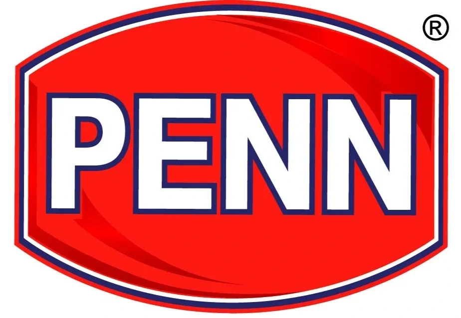 Logo of Penn, with red background and white text outlined in blue, inside a red shield-shaped border.