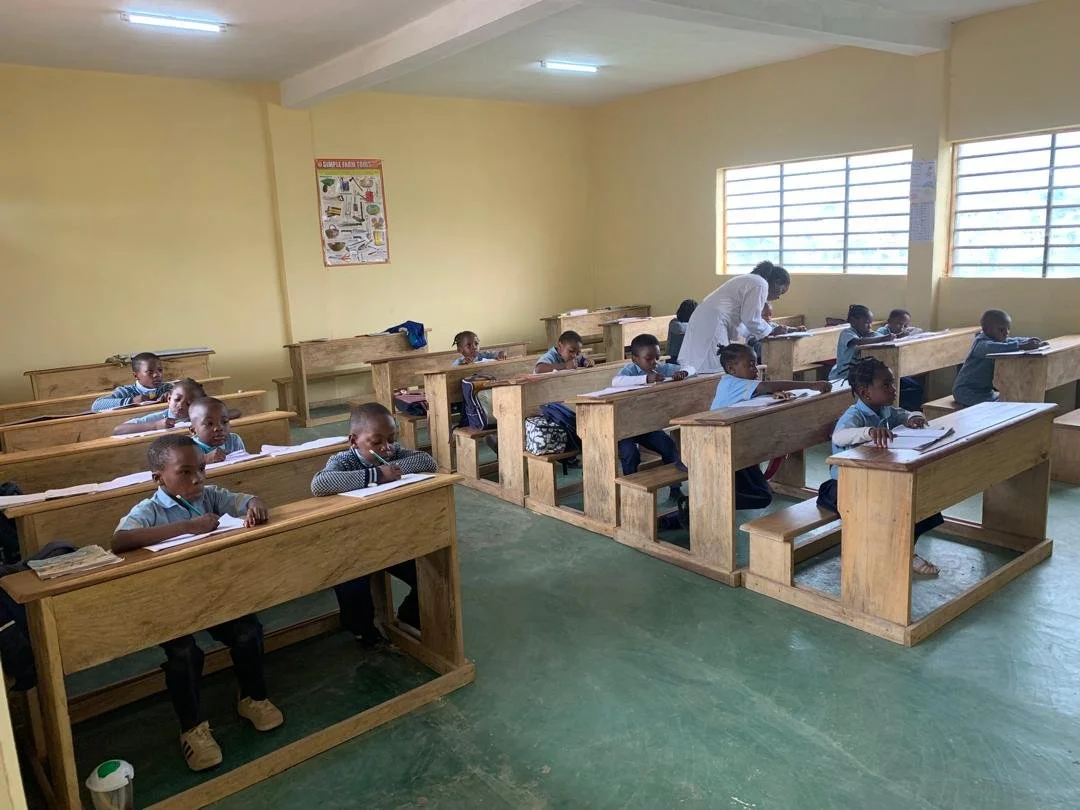 children learning at Champions Academy pilot school in Cameroon