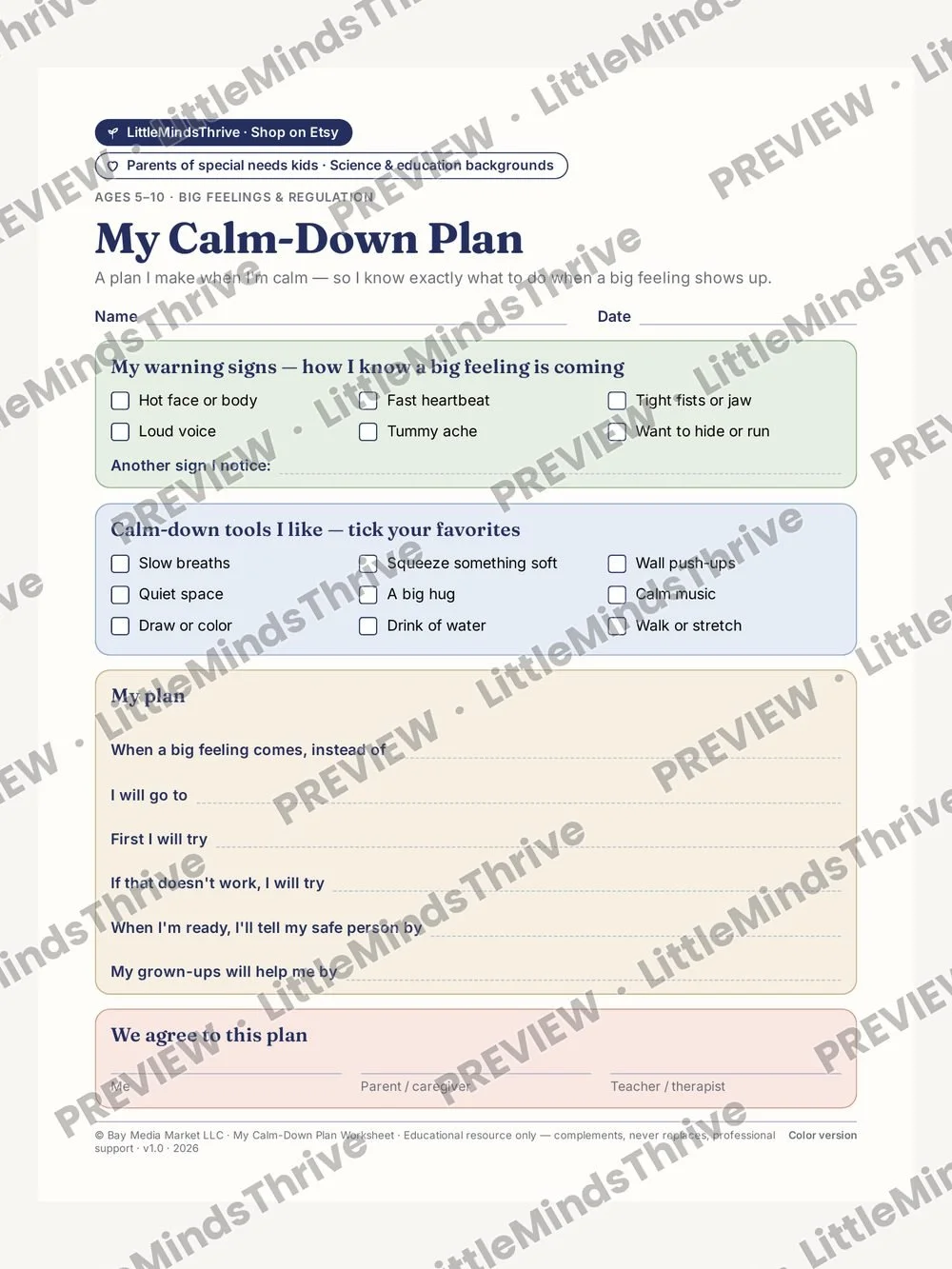 My Calm-Down Plan Worksheet
